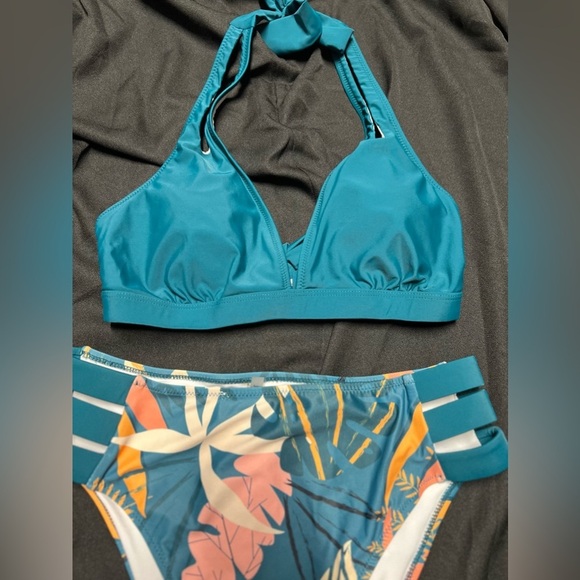 💙💚EUC- TEAL FLORAL HIGH WAISTED FLORAL BIKINI SZ L💙💚 - Picture 7 of 11